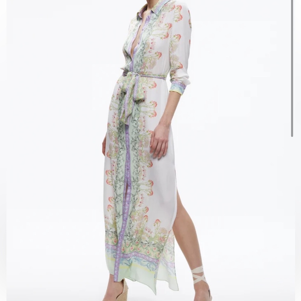 Alice + Olivia White and Green Floral Maxi Dress